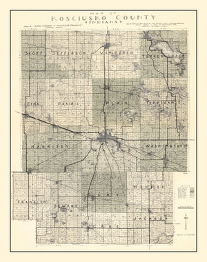 Vintage Map of Kosciusko County, Indiana 1933