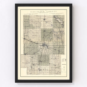 Vintage Map of Kosciusko County, Indiana 1933