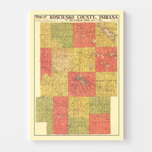 Vintage Map of Kosciusko County, Indiana 1916