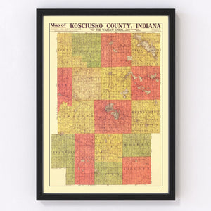 Vintage Map of Kosciusko County, Indiana 1916
