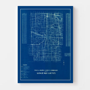 Vintage Map of Kosciusko County, Indiana 1936