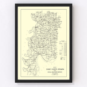 Vintage Map of Posey County, Indiana 1909