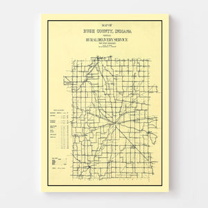 Vintage Map of Rush County, Indiana 1909