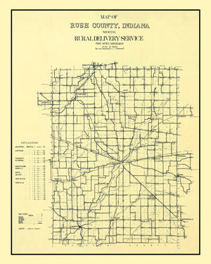 Vintage Map of Rush County, Indiana 1909