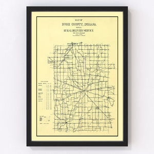 Vintage Map of Rush County, Indiana 1909