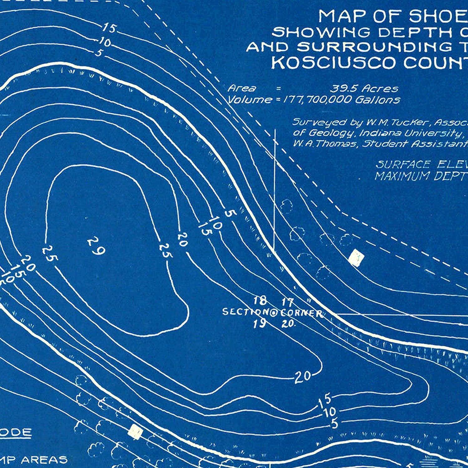 Vintage Shoe Lake, IN Map 1922