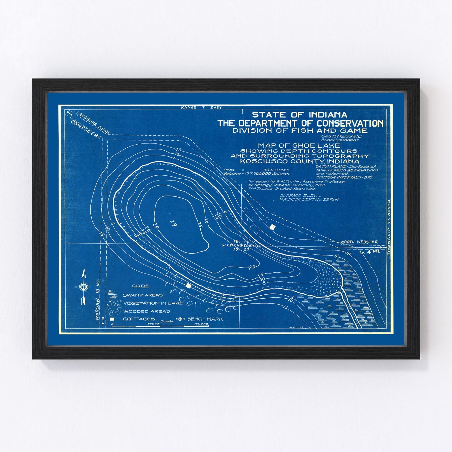 Vintage Shoe Lake, IN Map 1922