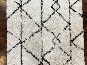 Modern Shag Rug 5x7, Ivory and Black Area Rug 5 x 7 ft
