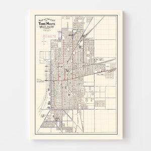 Vintage Map of Terre Haute, Indiana 1907