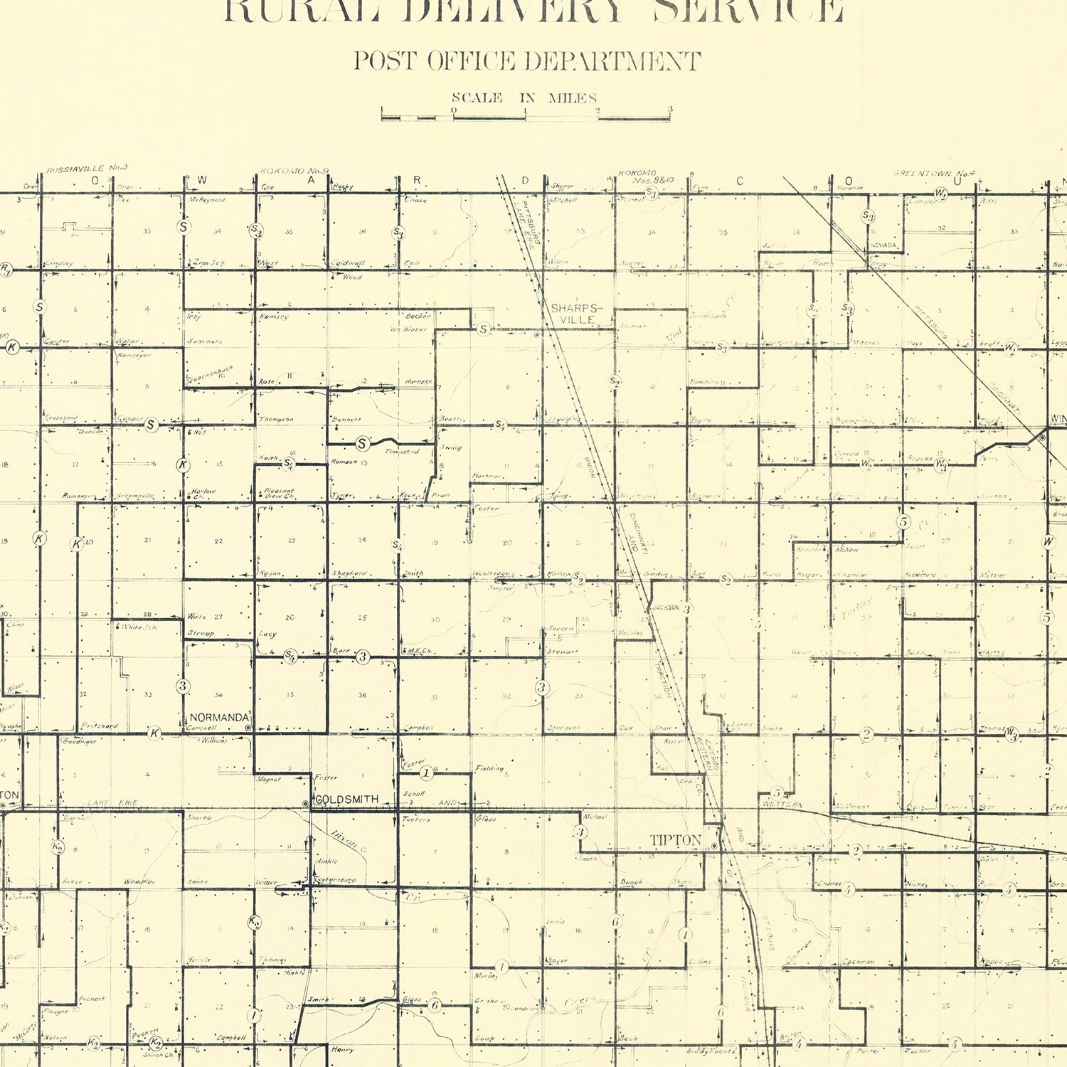 Vintage Map of Tipton County, Indiana 1910