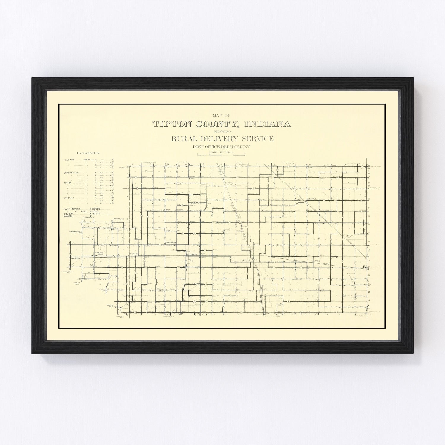 Vintage Map of Tipton County, Indiana 1910