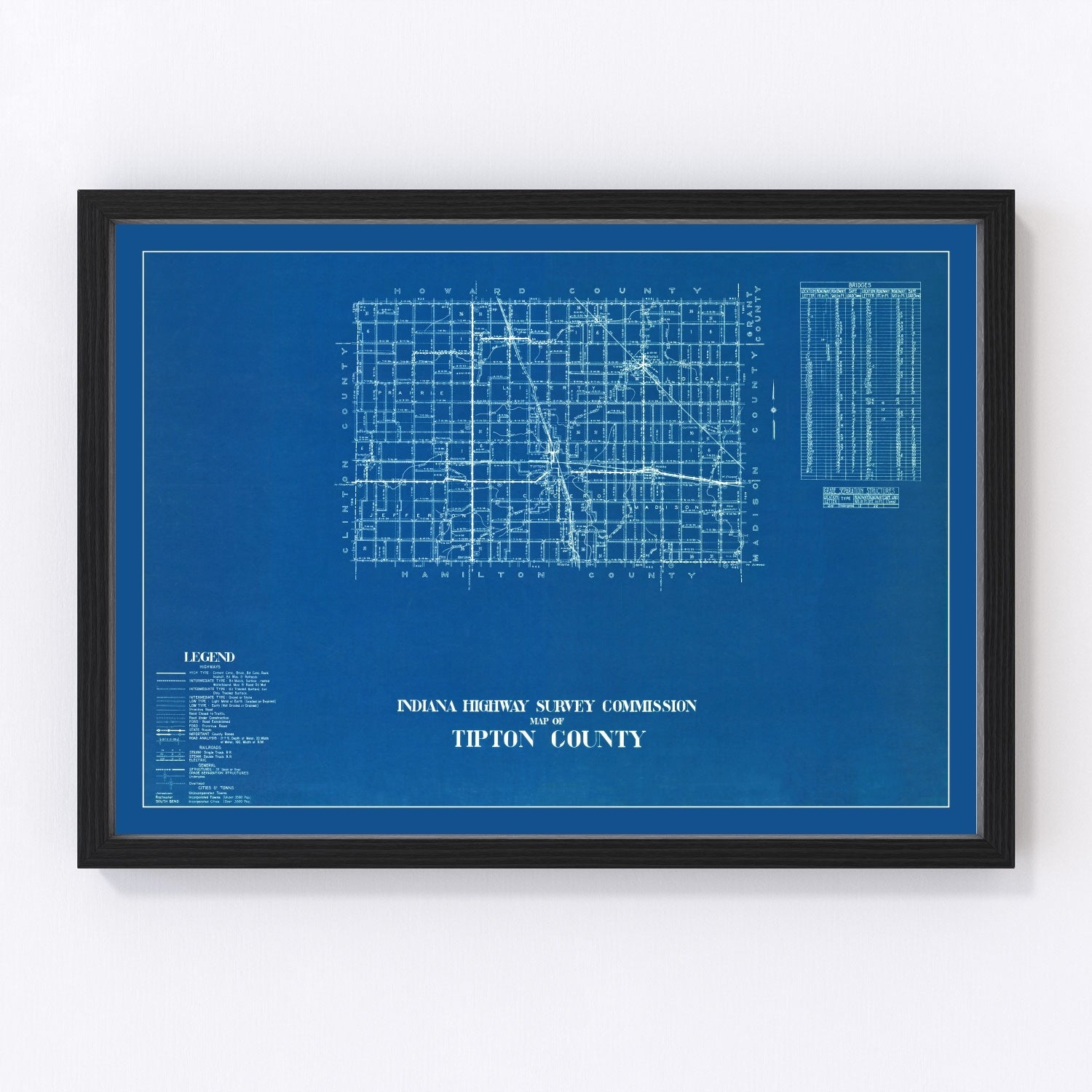 Vintage Map of Tipton County, Indiana 1936