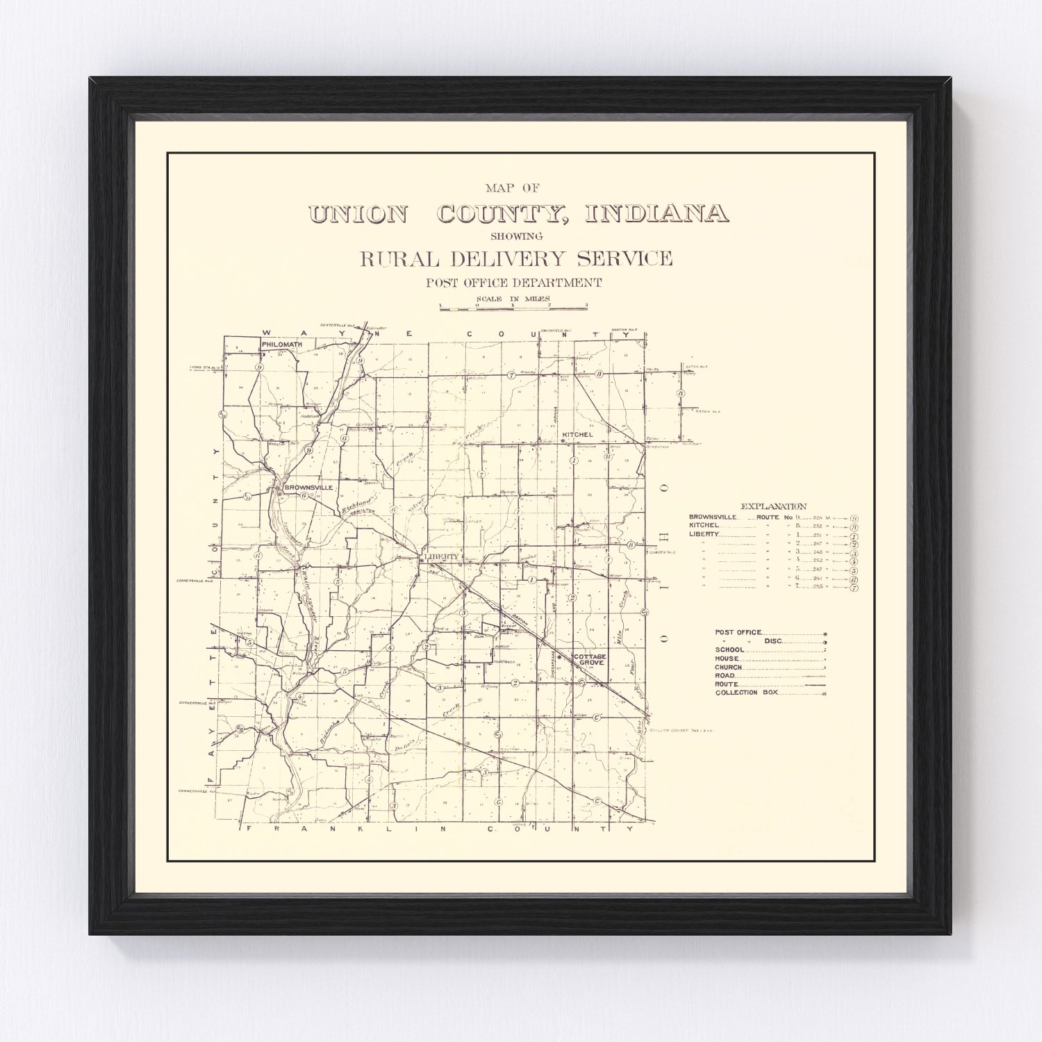 Vintage Map of Union County, Indiana 1911