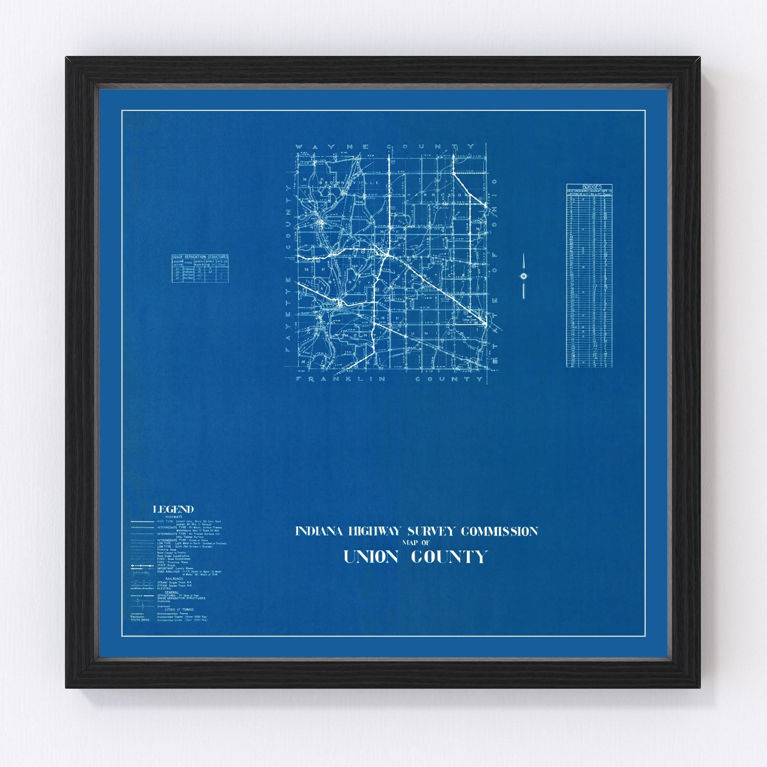 Vintage Map of Union County, Indiana 1936