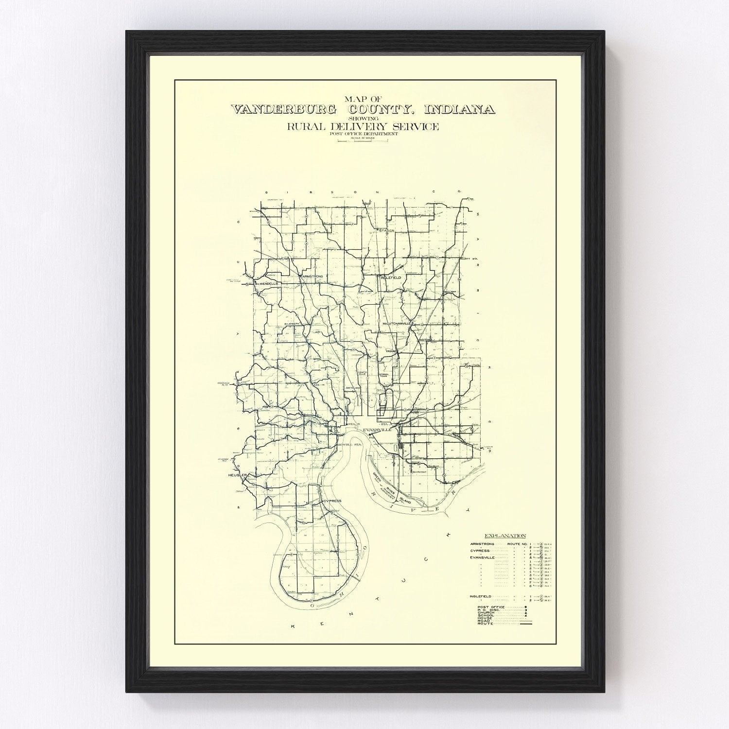 Vintage Map of Vanderburgh County, Indiana 1908