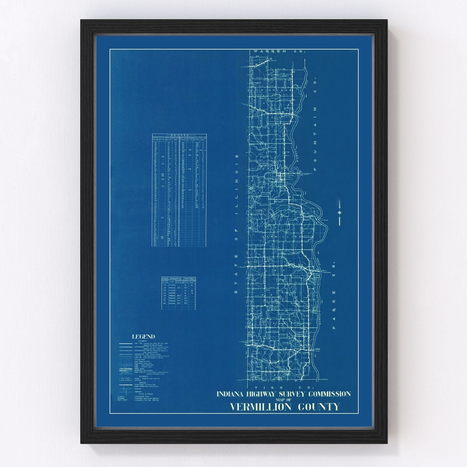 Vintage Map of Vermillion County, Indiana 1936