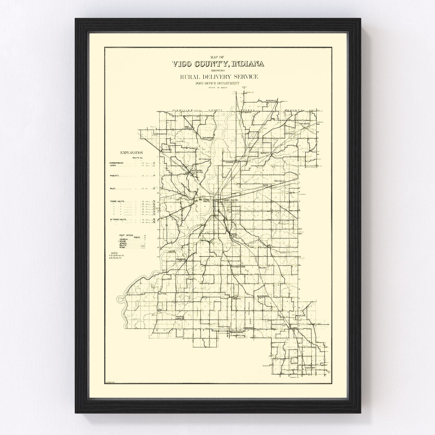Vintage Map of Vigo County, Indiana 1909