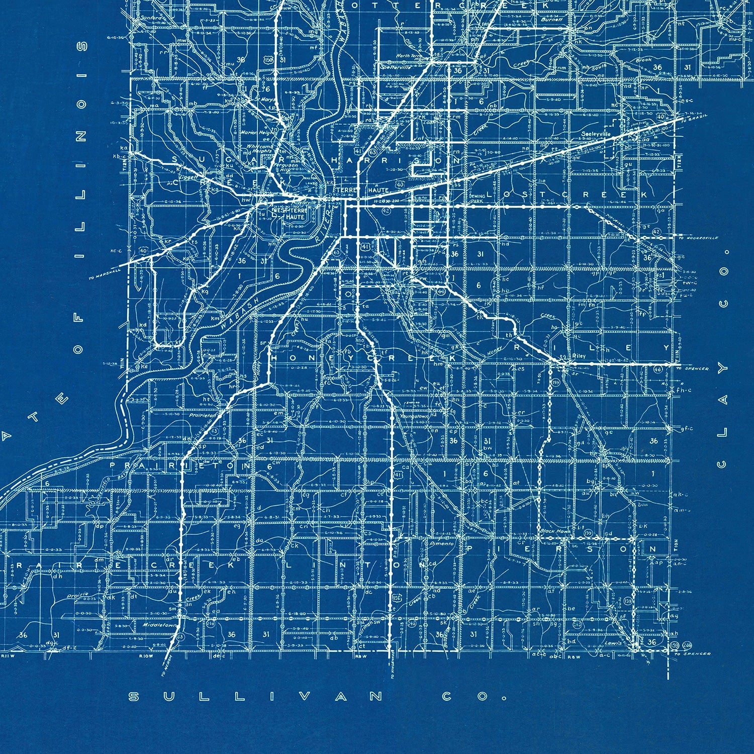 Vintage Map of Vigo County, Indiana 1936