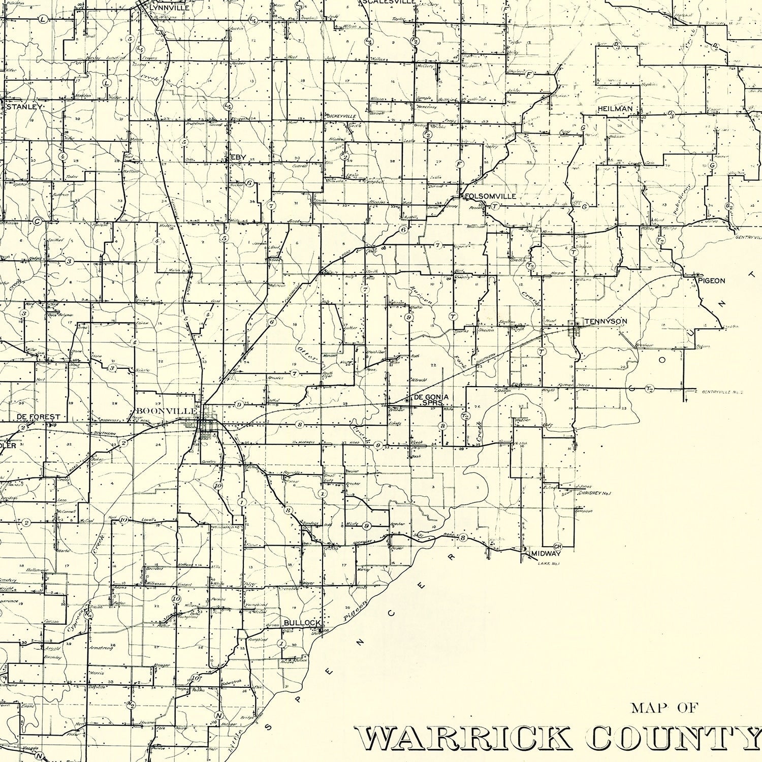 Vintage Map of Warrick County, Indiana 1910