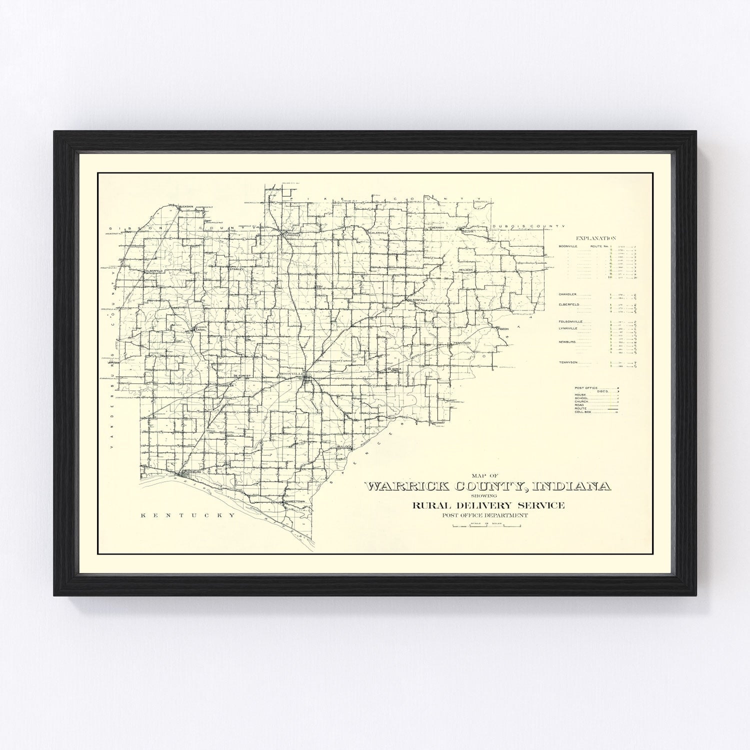 Vintage Map of Warrick County, Indiana 1910