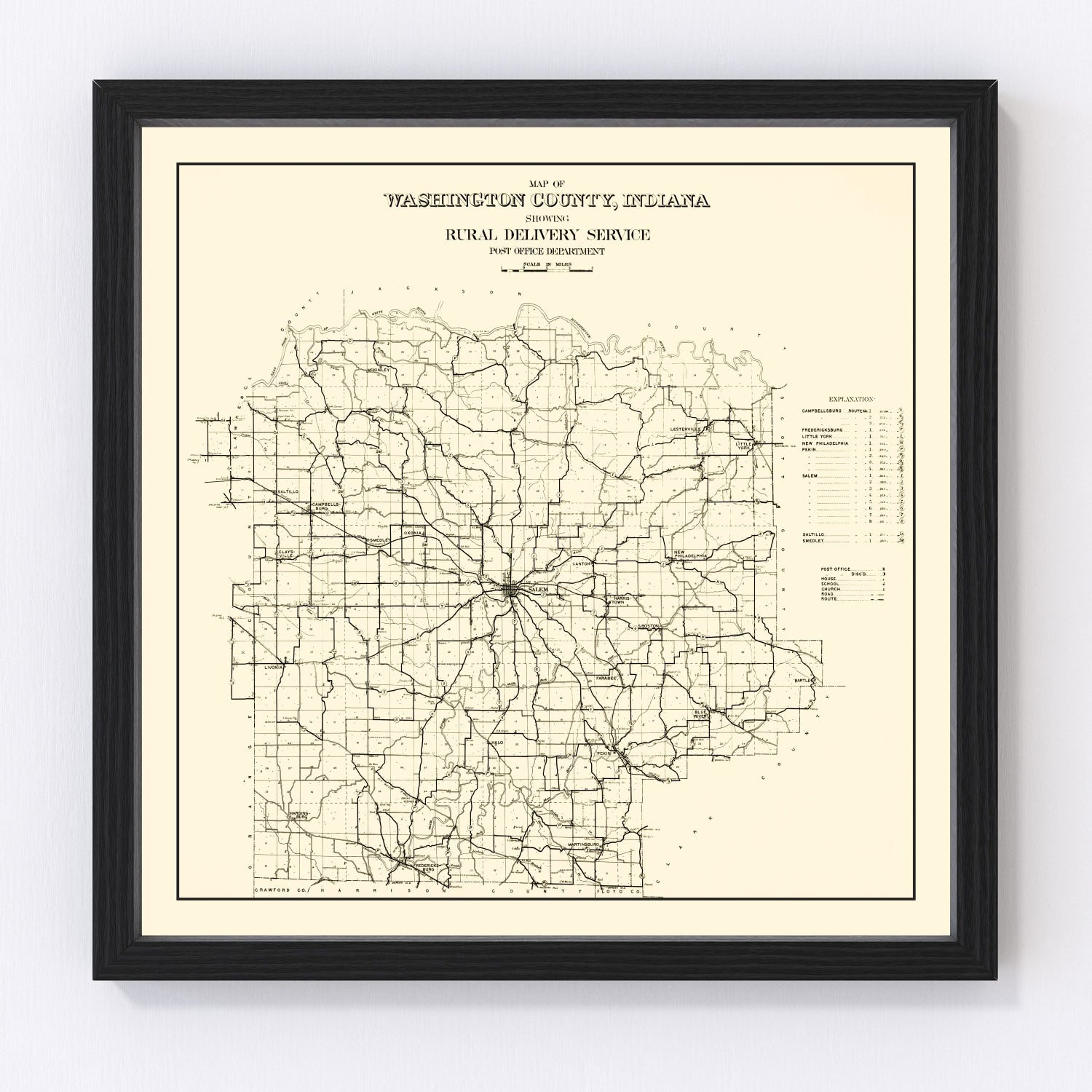 Vintage Map of Washington County, Indiana 1910
