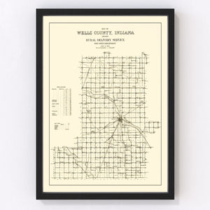 Vintage Map of Wells County, Indiana 1911