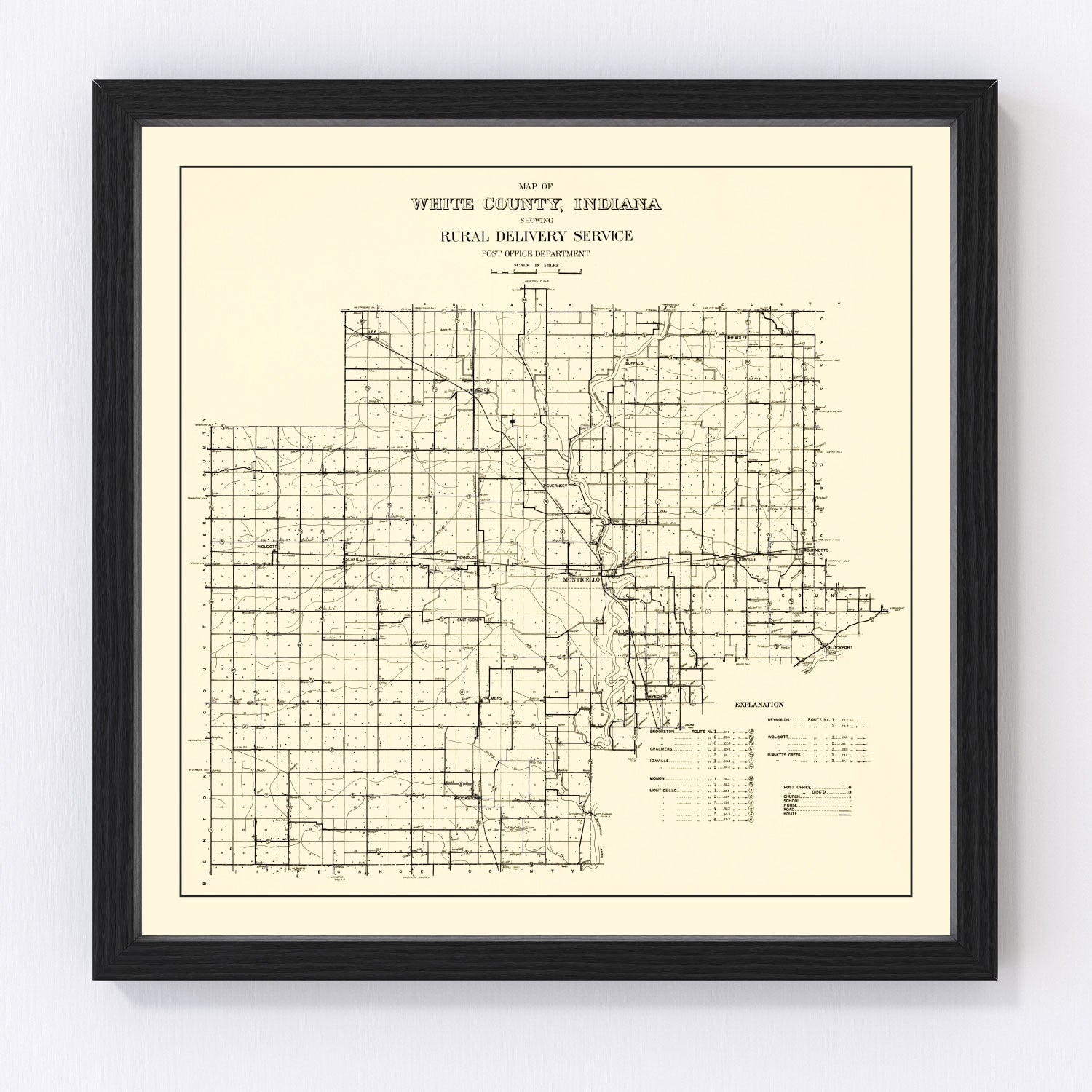 Vintage Map of White County, Indiana 1909