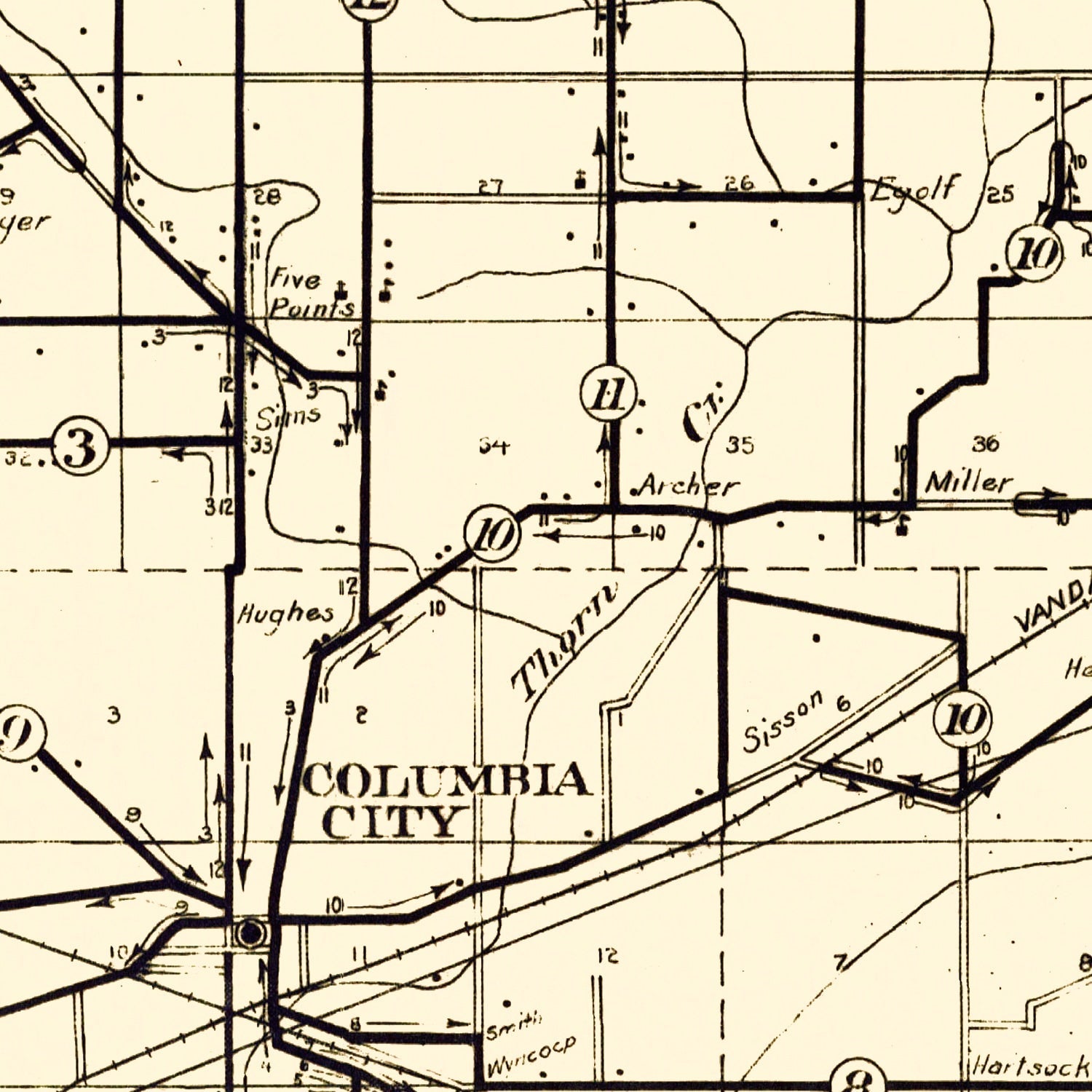 Vintage Map of Whitley County, Indiana 1910