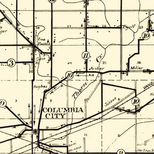 Vintage Map of Whitley County, Indiana 1910