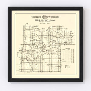 Vintage Map of Whitley County, Indiana 1910