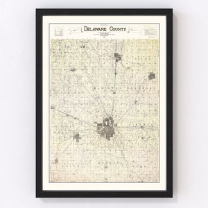 Vintage Map of Delaware County, Indiana 1904