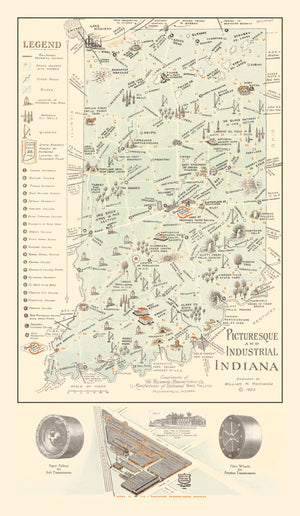 Vintage Map of Indiana 1923