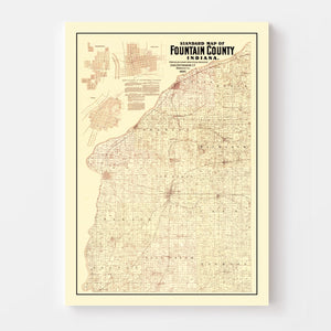 Vintage Map of Fountain County, Indiana 1897