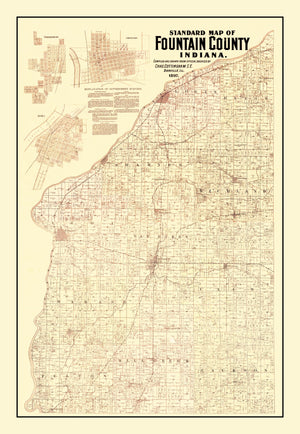 Vintage Map of Fountain County, Indiana 1897