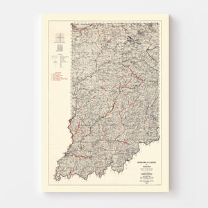 Vintage Map of Indiana 1933