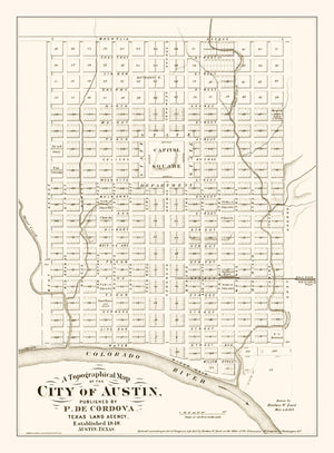Vintage Map of Austin, Texas 1872