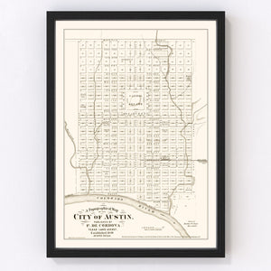 Vintage Map of Austin, Texas 1872