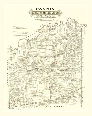 Vintage Map of Fannin County, Texas 1870