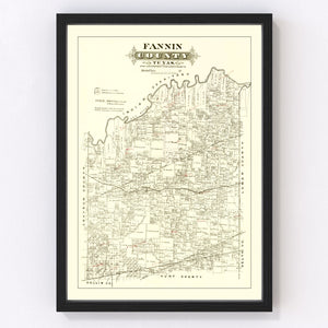Vintage Map of Fannin County, Texas 1870