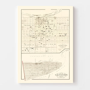 Vintage Map of Galveston, Texas 1889