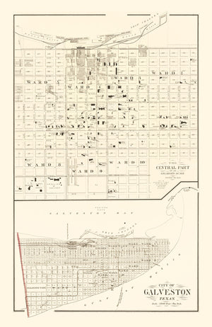 Vintage Map of Galveston, Texas 1889
