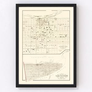 Vintage Map of Galveston, Texas 1889