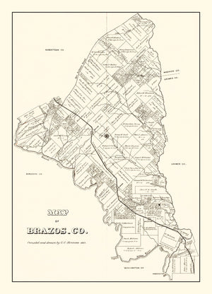 Vintage Map of Brazos County, Texas 1867