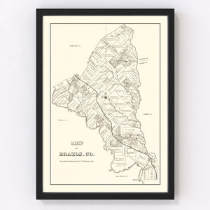 Vintage Map of Brazos County, Texas 1867