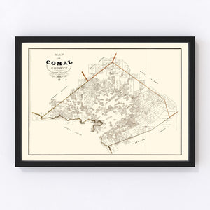 Vintage Map of Comal County, Texas 1862