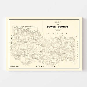 Vintage Map of Bowie County, Texas 1860