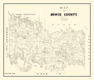 Vintage Map of Bowie County, Texas 1860