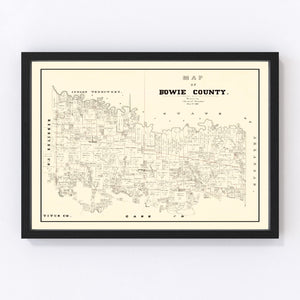 Vintage Map of Bowie County, Texas 1860