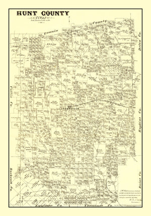 Vintage Map of Hunt County, Texas 1879