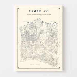 Vintage Map of Lamar County, Texas 1889